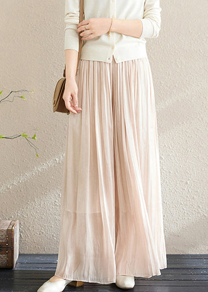 Casual Apricot Wrinkled Chiffon Solid Wide Leg Pants