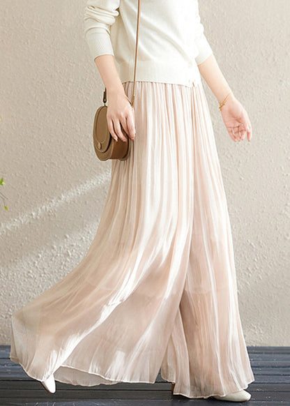Casual Apricot Wrinkled Chiffon Solid Wide Leg Pants