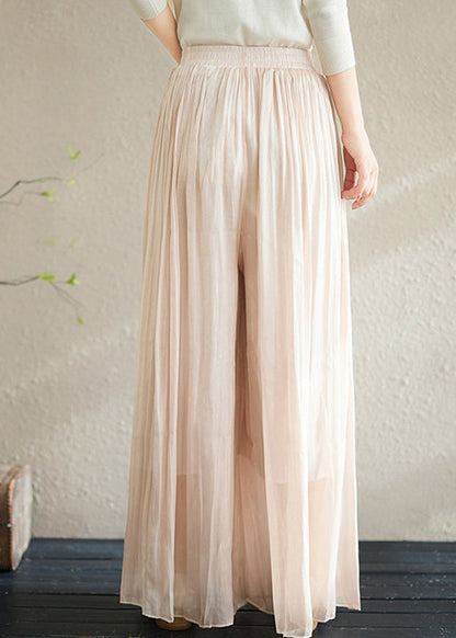 Casual Apricot Wrinkled Chiffon Solid Wide Leg Pants