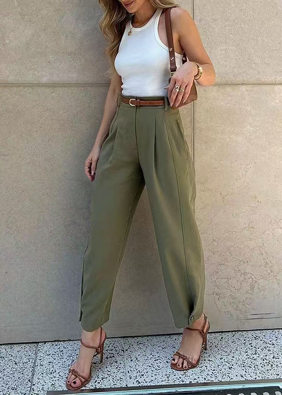 Casual Army Green High Waist Cotton Harem Pants Fall