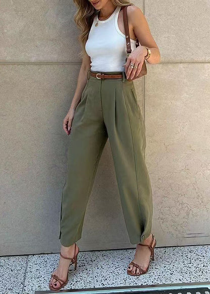 Casual Army Green High Waist Cotton Harem Pants Fall