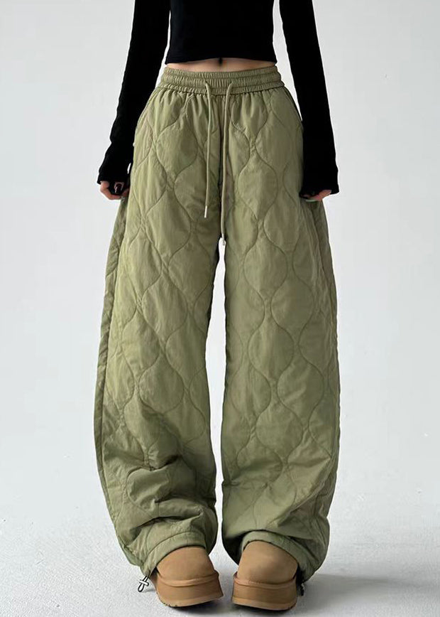Pantalones casuales de algodón con cintura elástica y bolsillos verde militar para invierno