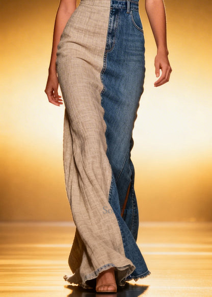 Casual Asymmetrical Denim Patchwork Linen Sundress Summer