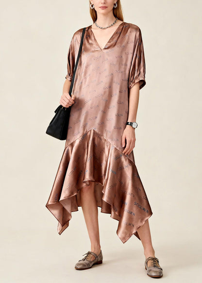 Casual Asymmetrical Print Patchwork Maxi Dress Short Sleeve