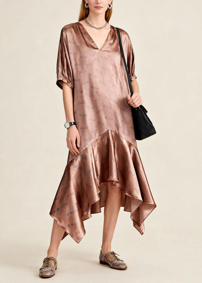 Casual Asymmetrical Print Patchwork Maxi Dress Short Sleeve