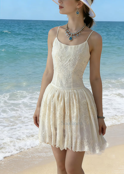 Casual Beige Jacquard Cotton Mini Dress Summer