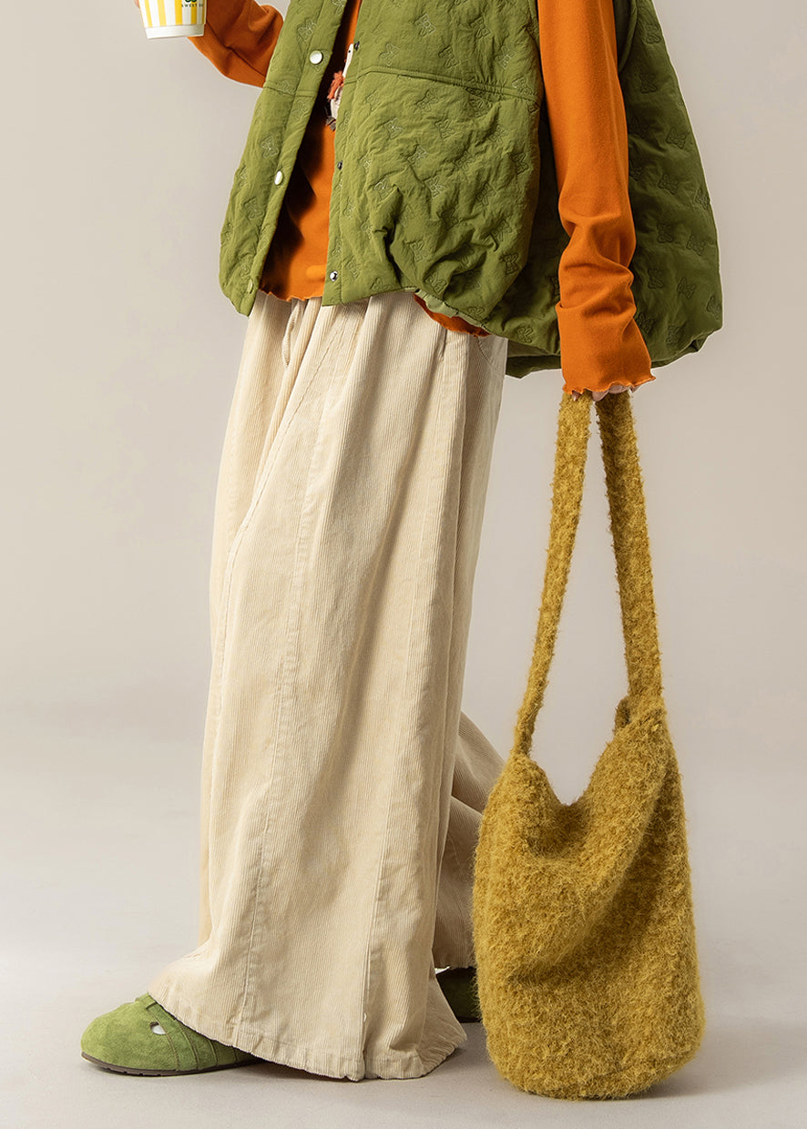 Pantalones casuales de pana beige de gran tamaño con pierna ancha, pantalones de primavera