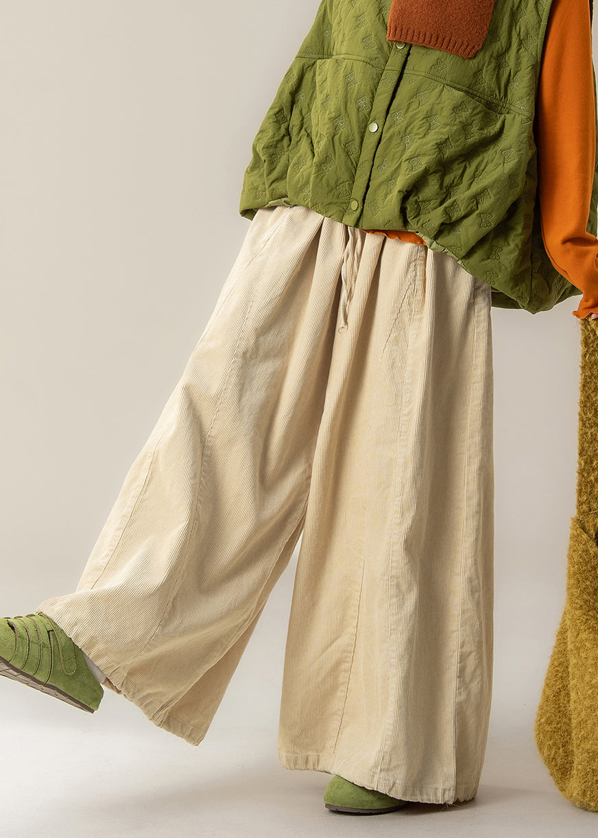 Pantalones casuales de pana beige de gran tamaño con pierna ancha, pantalones de primavera