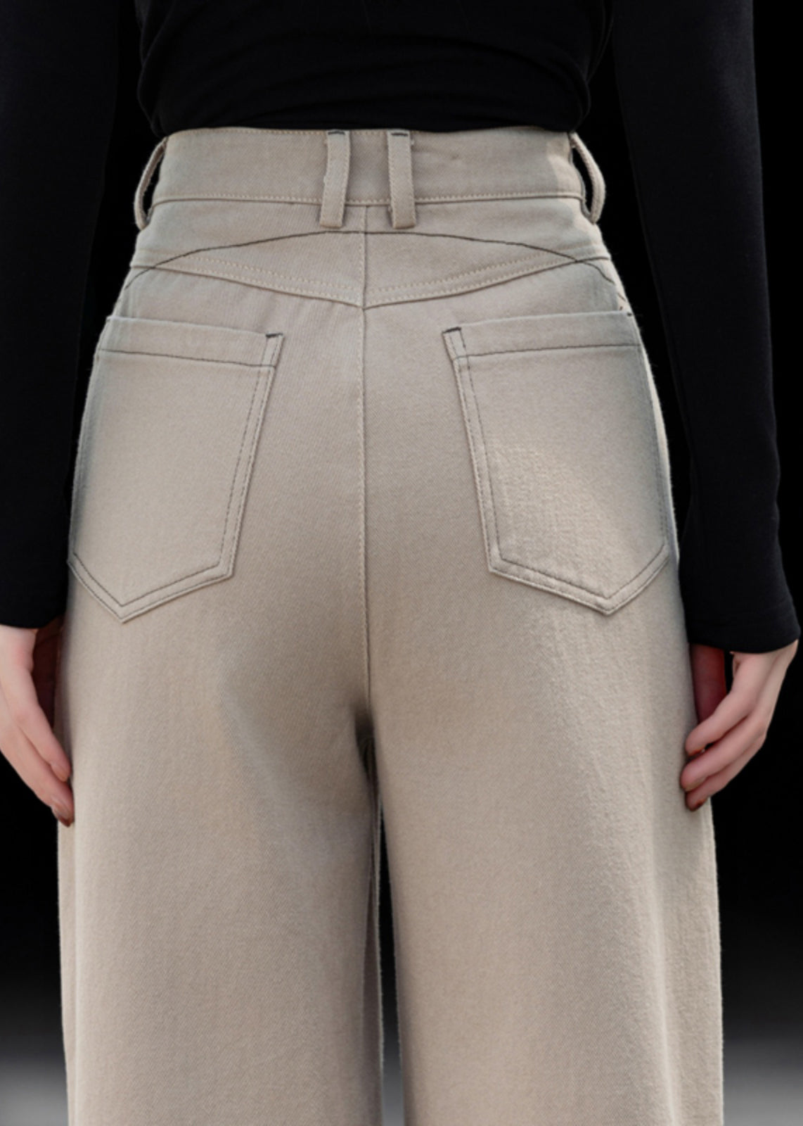 Casual Beige Oversized Pockets Cotton Pants Spring