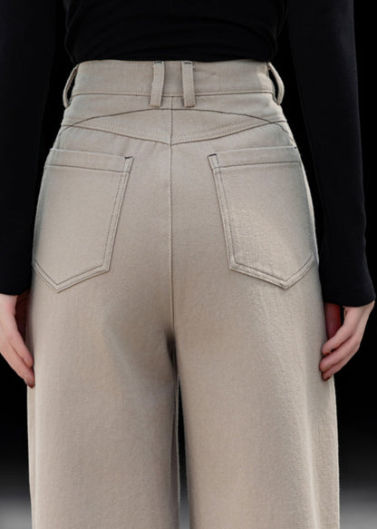 Casual Beige Oversized Pockets Cotton Pants Spring