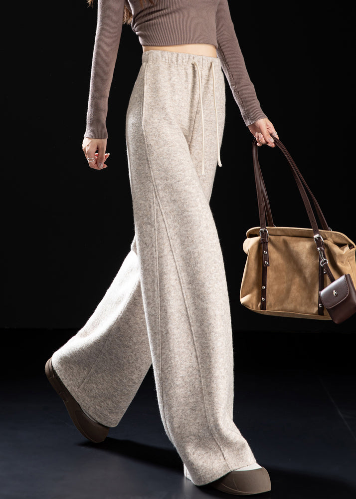 Lässige beige Wollhose mit Taschen und Kordelzug für den Frühling