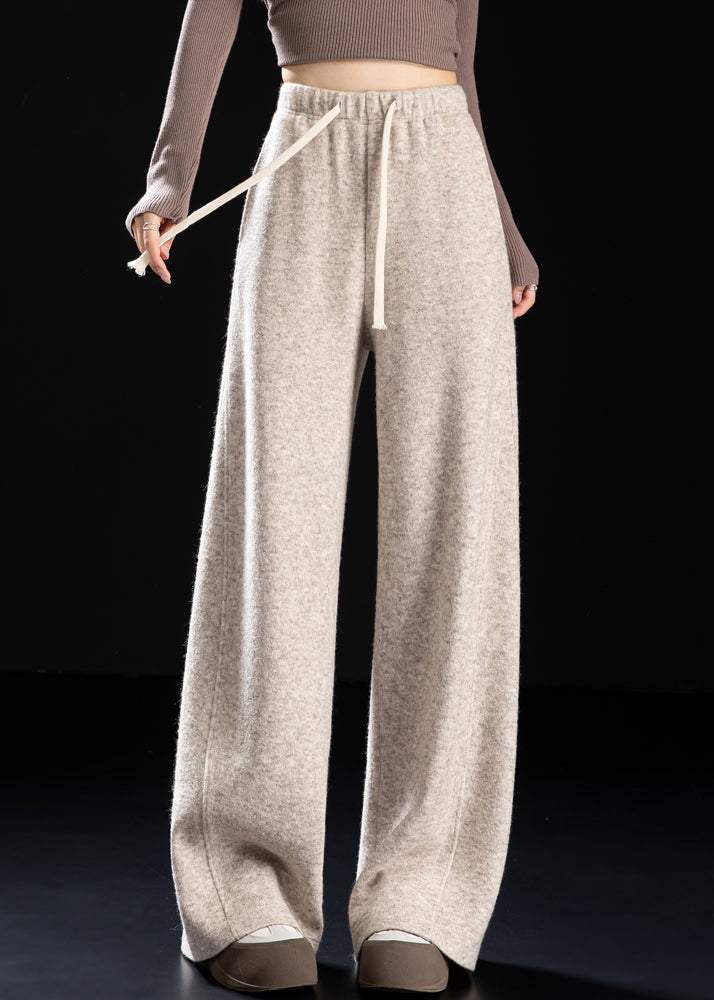 Lässige beige Wollhose mit Taschen und Kordelzug für den Frühling