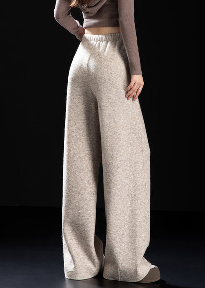 Lässige beige Wollhose mit Taschen und Kordelzug für den Frühling