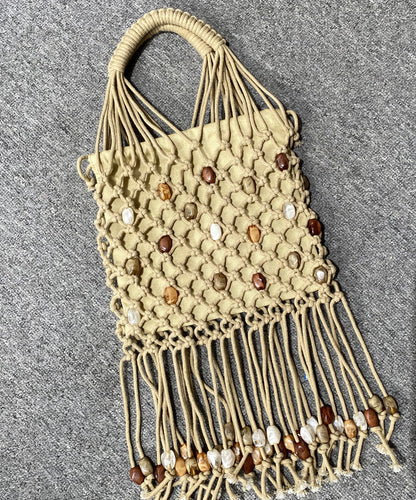 Lässige beige Quasten-Nagelperlen-Webtasche