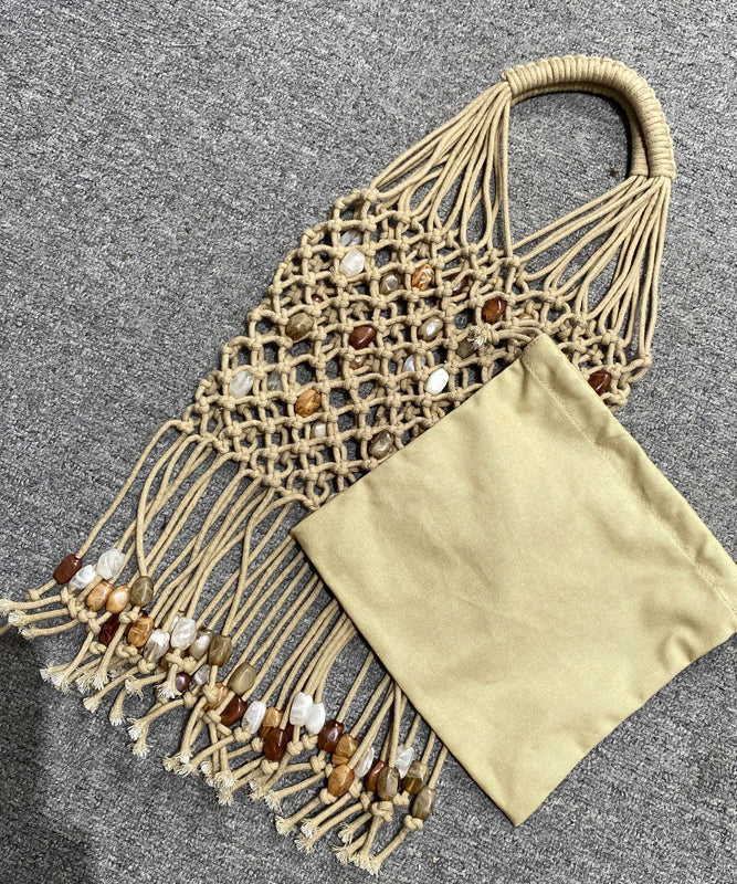 Lässige beige Quasten-Nagelperlen-Webtasche