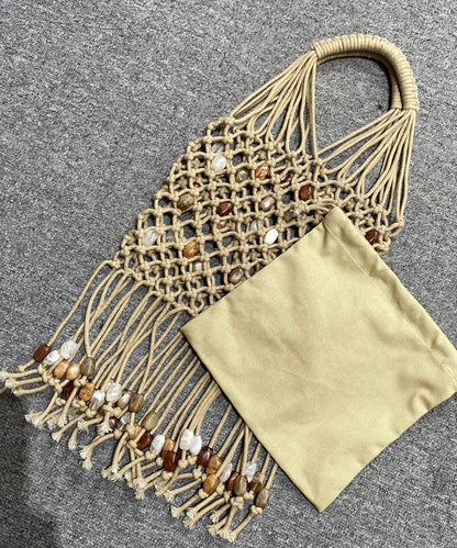 Lässige beige Quasten-Nagelperlen-Webtasche