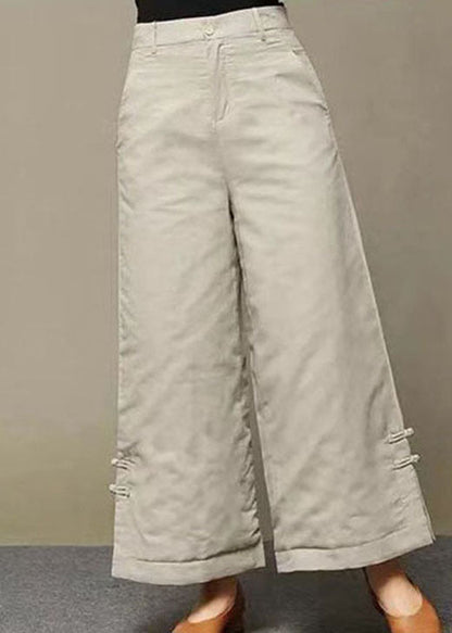 Lässige beige Retro-Knopf Dicke gerade Winterhose