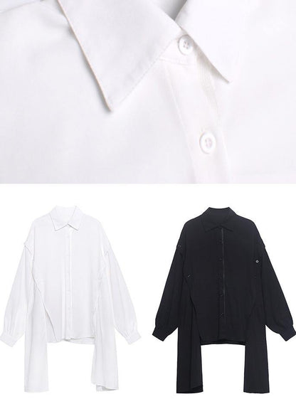 Casual Black Asymmetrical Design Button Shirt Long Sleeve Spring - SooLinen