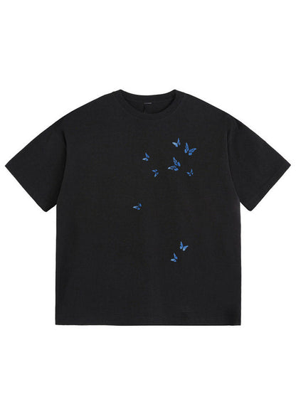 Casual Black Butterfly Print T Shirt Summer