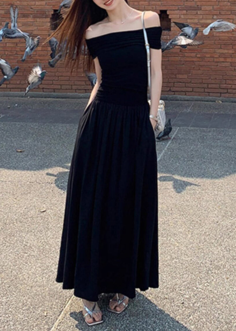 Casual Black Cold Shoulder Silm Fit Cotton Strapless Dress Summer