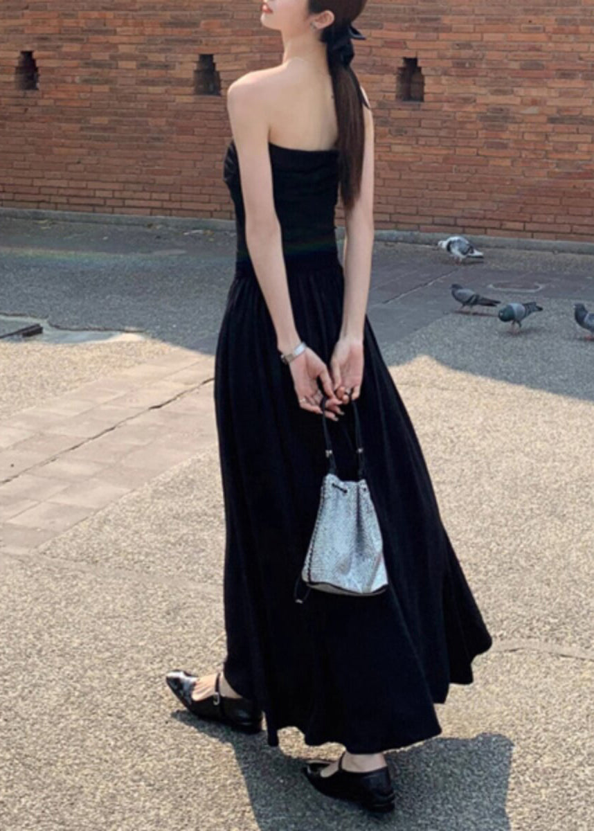 Casual Black Cold Shoulder Silm Fit Cotton Strapless Dress Summer