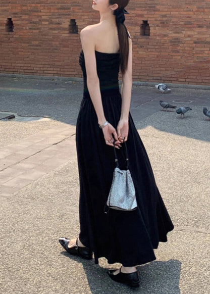 Casual Black Cold Shoulder Silm Fit Cotton Strapless Dress Summer
