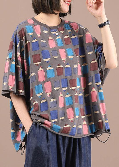 Casual Black Cotton O-Neck Print Summer Half Sleeve - SooLinen