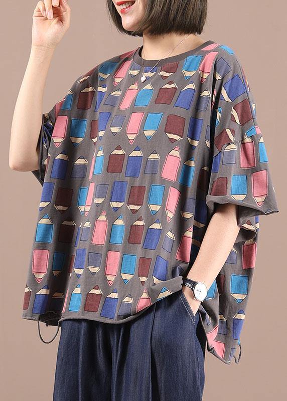 Casual Black Cotton O-Neck Print Summer Half Sleeve - SooLinen