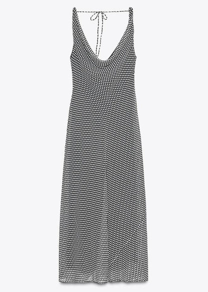 Casual Black Dot Chiffon Cami Long Dress Summer