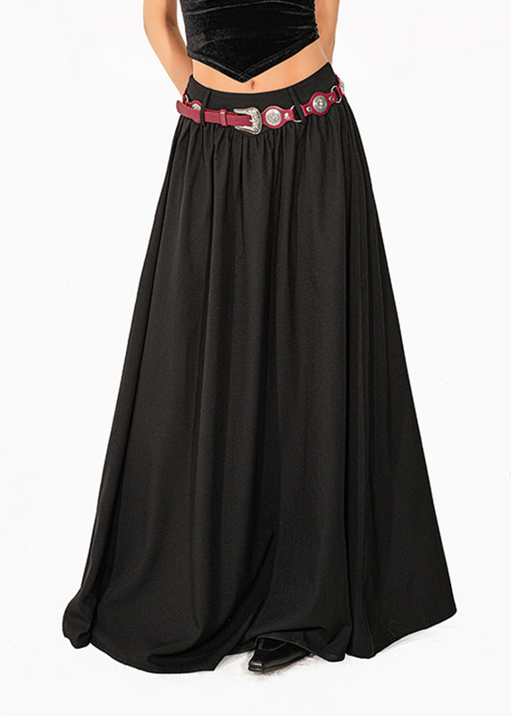 Casual Black Elastic Waist A Line Skirt