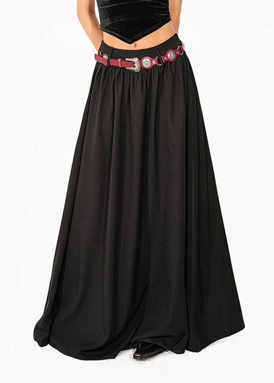 Casual Black Elastic Waist A Line Skirt