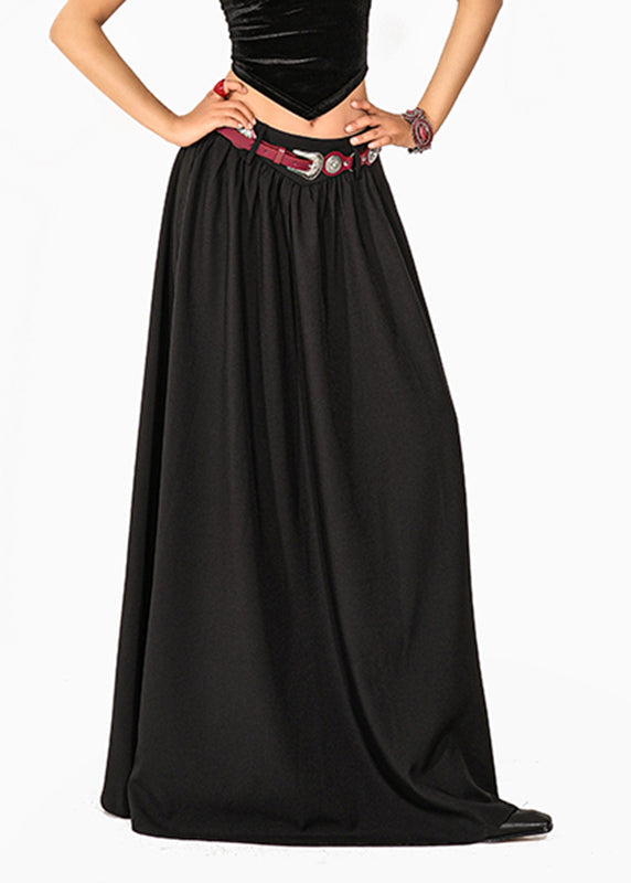 Casual Black Elastic Waist A Line Skirt