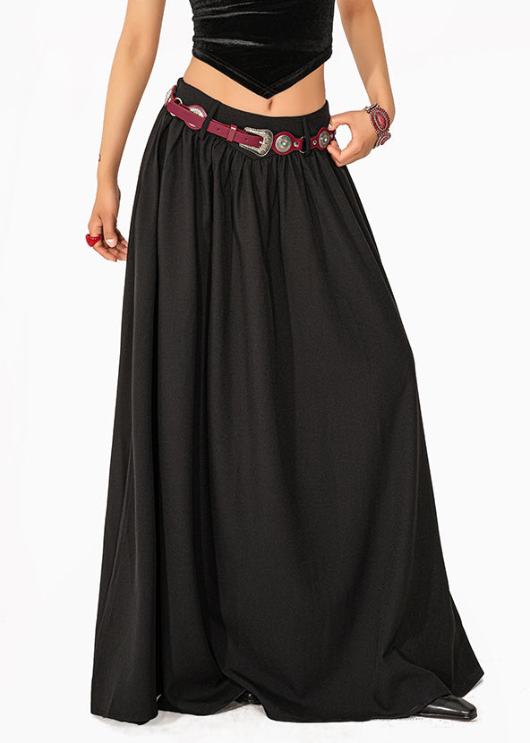 Casual Black Elastic Waist A Line Skirt