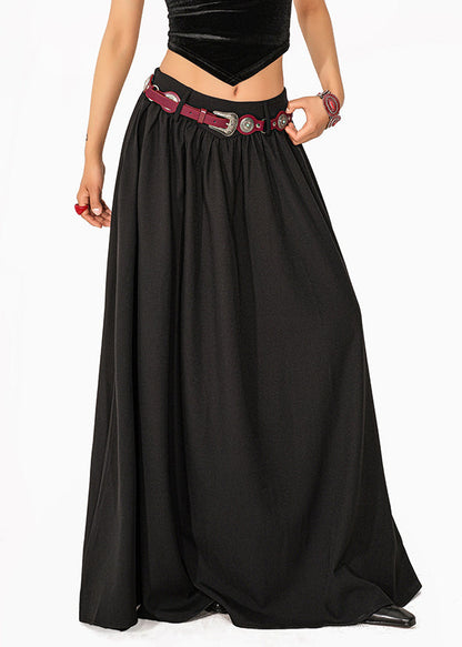 Casual Black Elastic Waist A Line Skirt