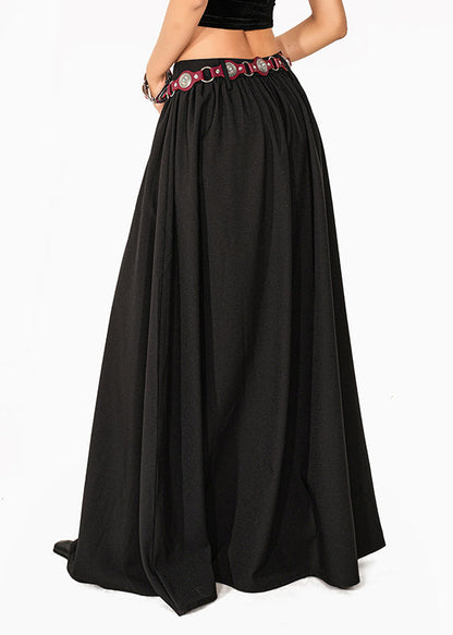 Casual Black Elastic Waist A Line Skirt