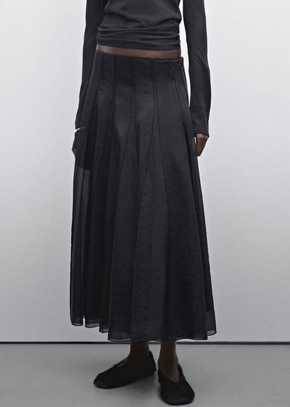 Faldas casuales negras de cintura alta con patchwork y tul drapeado en forma de A