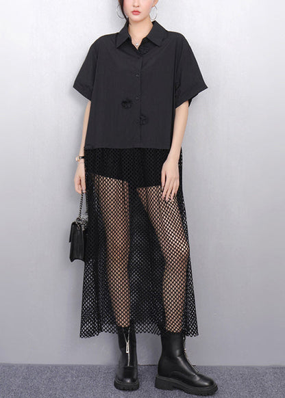 Casual Black Hollow Out Patchwork Tulle Vacation Dresses Summer