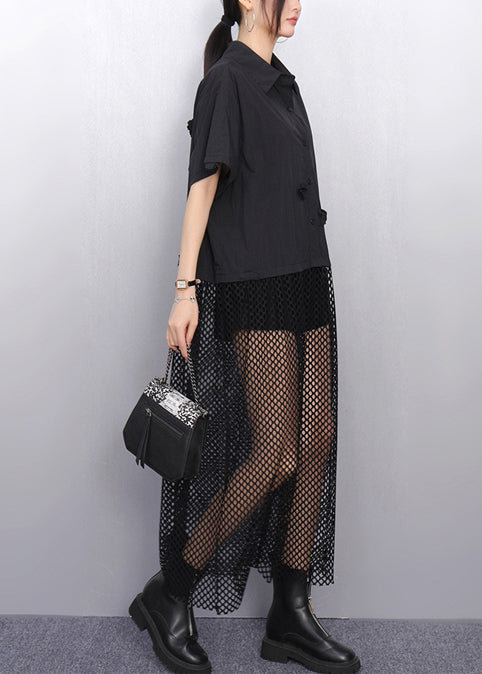 Casual Black Hollow Out Patchwork Tulle Vacation Dresses Summer