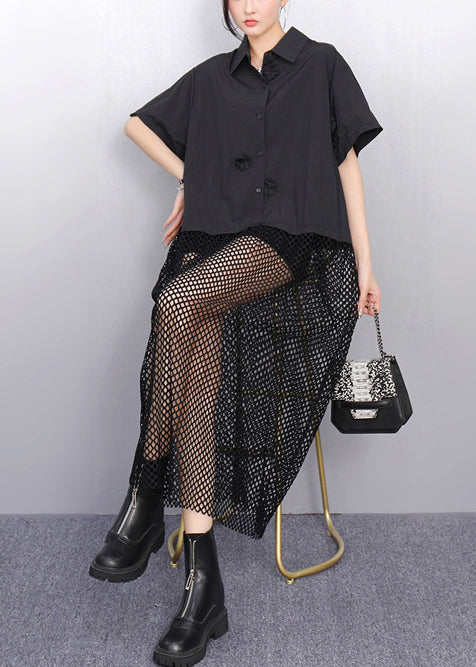 Casual Black Hollow Out Patchwork Tulle Vacation Dresses Summer