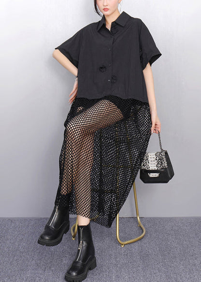Casual Black Hollow Out Patchwork Tulle Vacation Dresses Summer