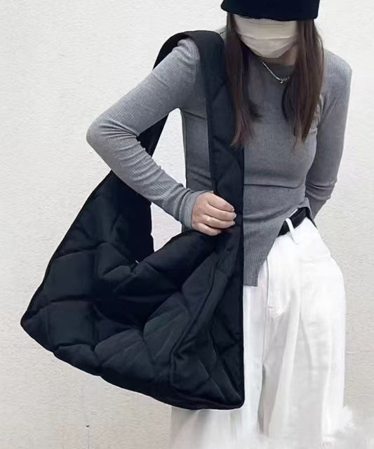 Lässige schwarze Umhängetasche aus Nylon mit großem Fassungsvermögen