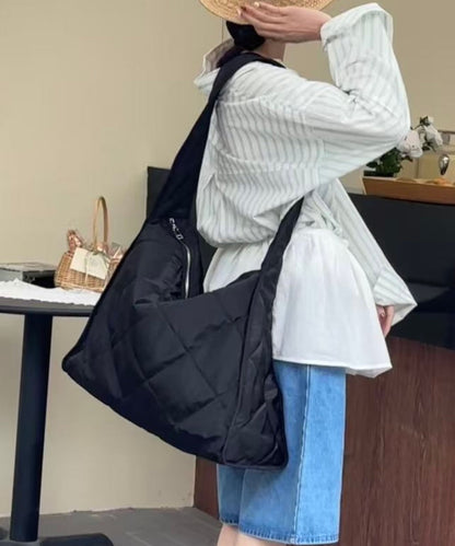 Bolso bandolera informal de nailon negro de gran capacidad