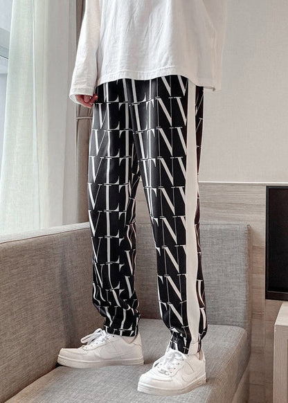 Casual Black Letter Elastic Waist Men Crop Pants Summer