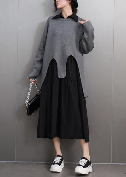 Casual Black O-Neck Asymmetrical Cotton Knitted Sweaters Fall