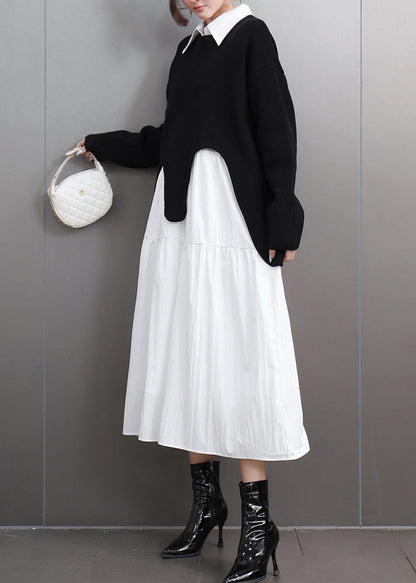 Casual Black O-Neck Asymmetrical Cotton Knitted Sweaters Fall