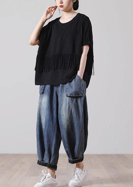 Casual Black O-Neck Cotton T Shirt Short Sleeve Summer - SooLinen