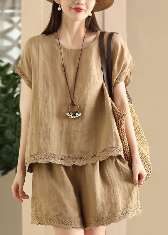Casual Black O Neck Patchwork Cotton Women Sets 2 Pieces Summer