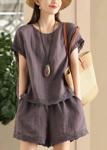 Casual Black O Neck Patchwork Cotton Women Sets 2 Pieces Summer