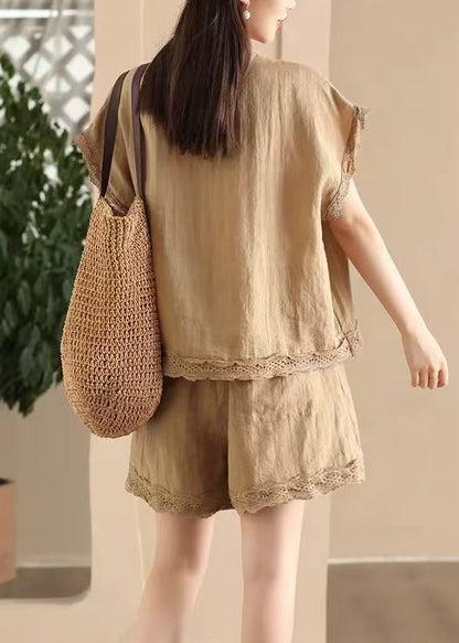 Casual Black O Neck Patchwork Cotton Women Sets 2 Pieces Summer
