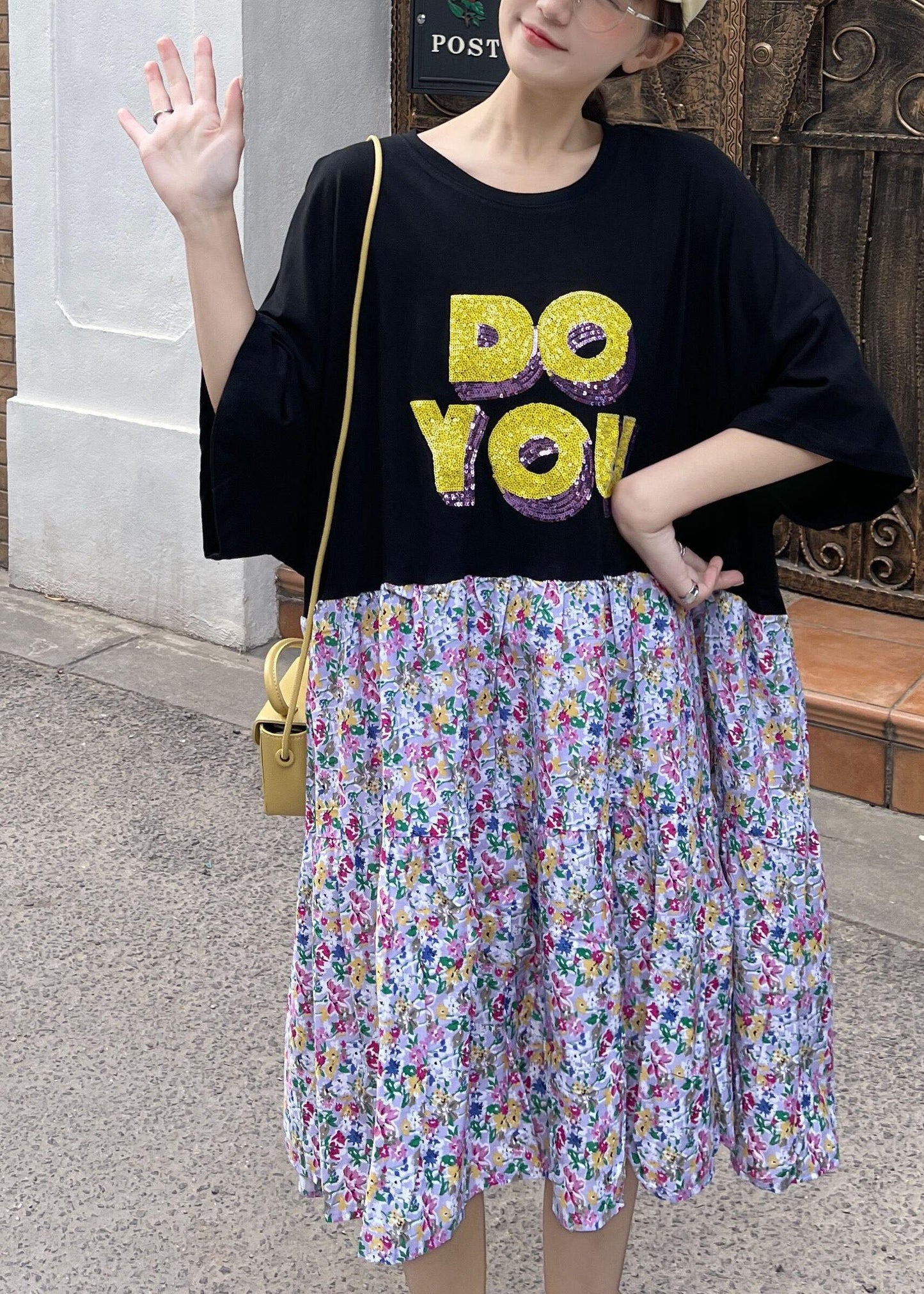 Casual Black O-Neck Patchwork Summer Half Sleeve Dresses - SooLinen